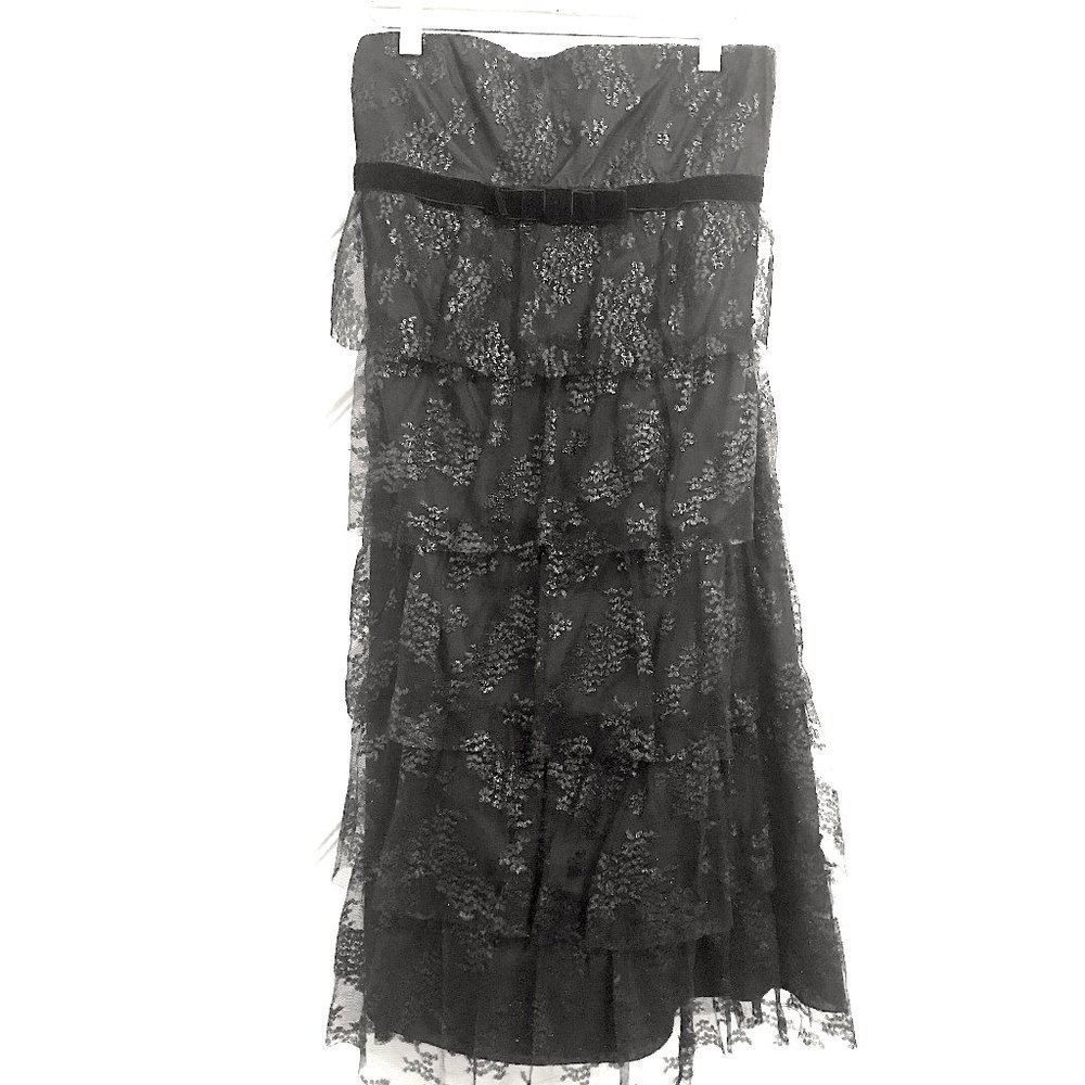 Anthropologie | Tiered Ruffle Lace Strapless Sheath Dress